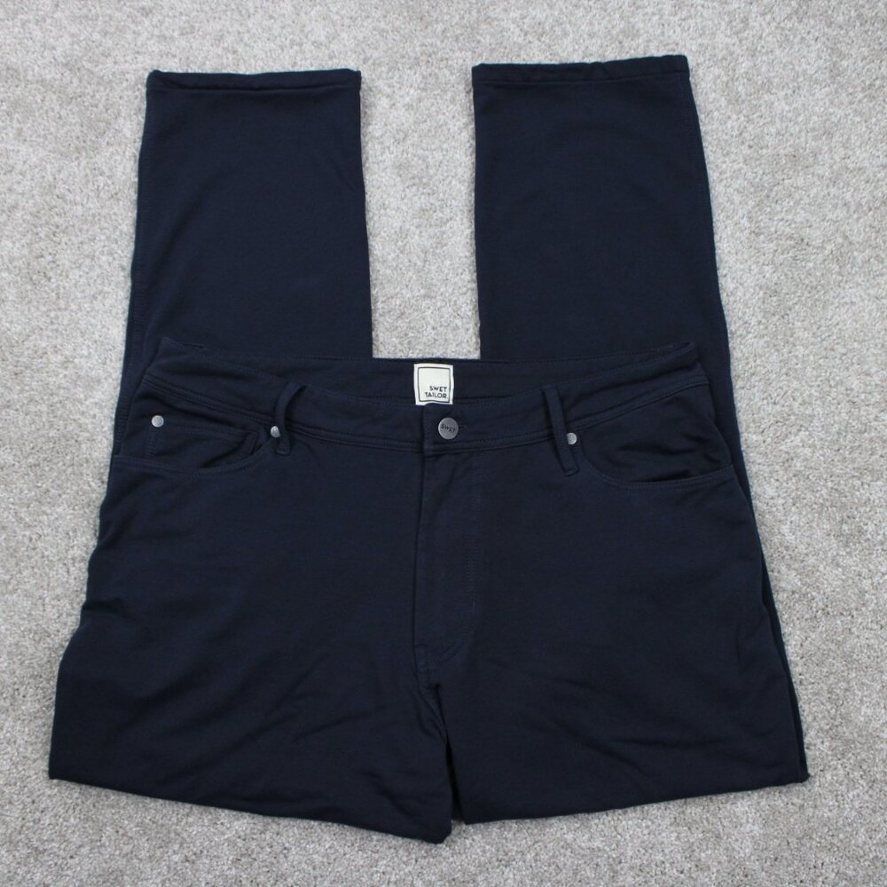 Swet Tailor Chino Pants Mens 34x32 Blue Cotton Stretch‎ 5-Pocket Straight Leg